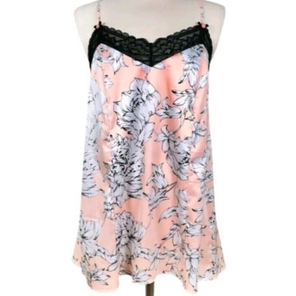 Cacique Lingerie Babydoll Chemise Nightgown Size 18/20 Pink Floral Lace Trim - Picture 1 of 8